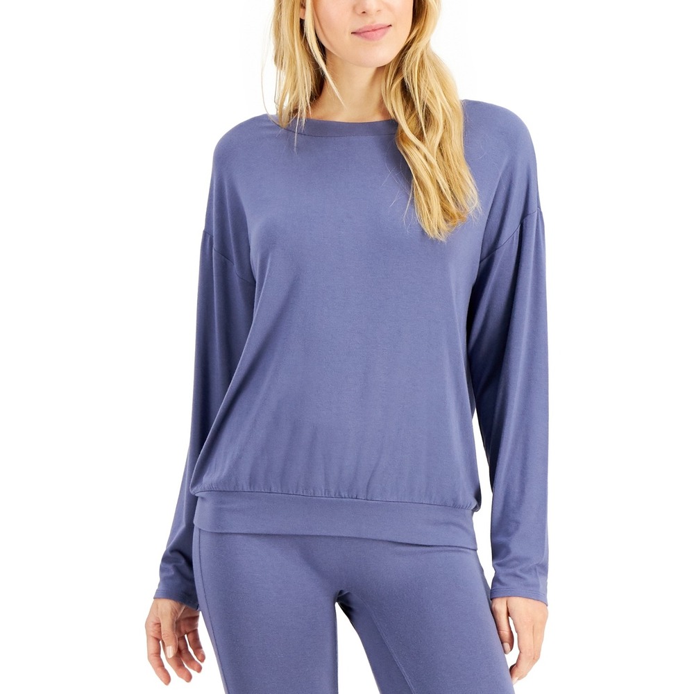 Alfani Super Soft Long-Sleeve Sleep Top - Night Shadow - Size L